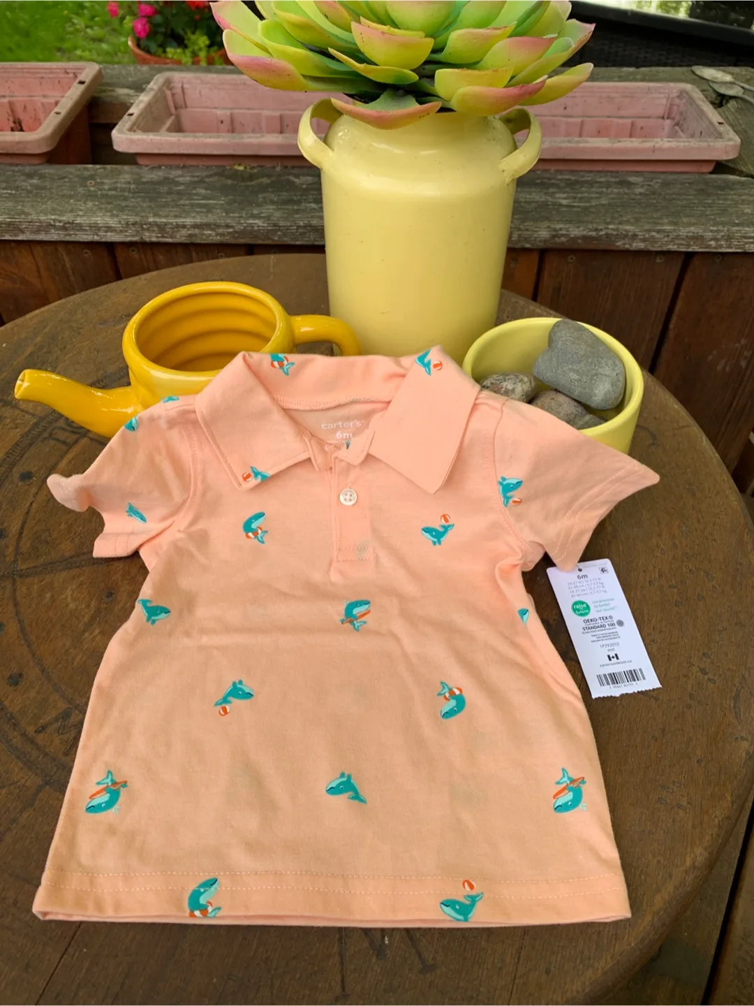 Carter's 6m Baby Boy's Peach Polo Shirt and Shorts Set image indicator(2)