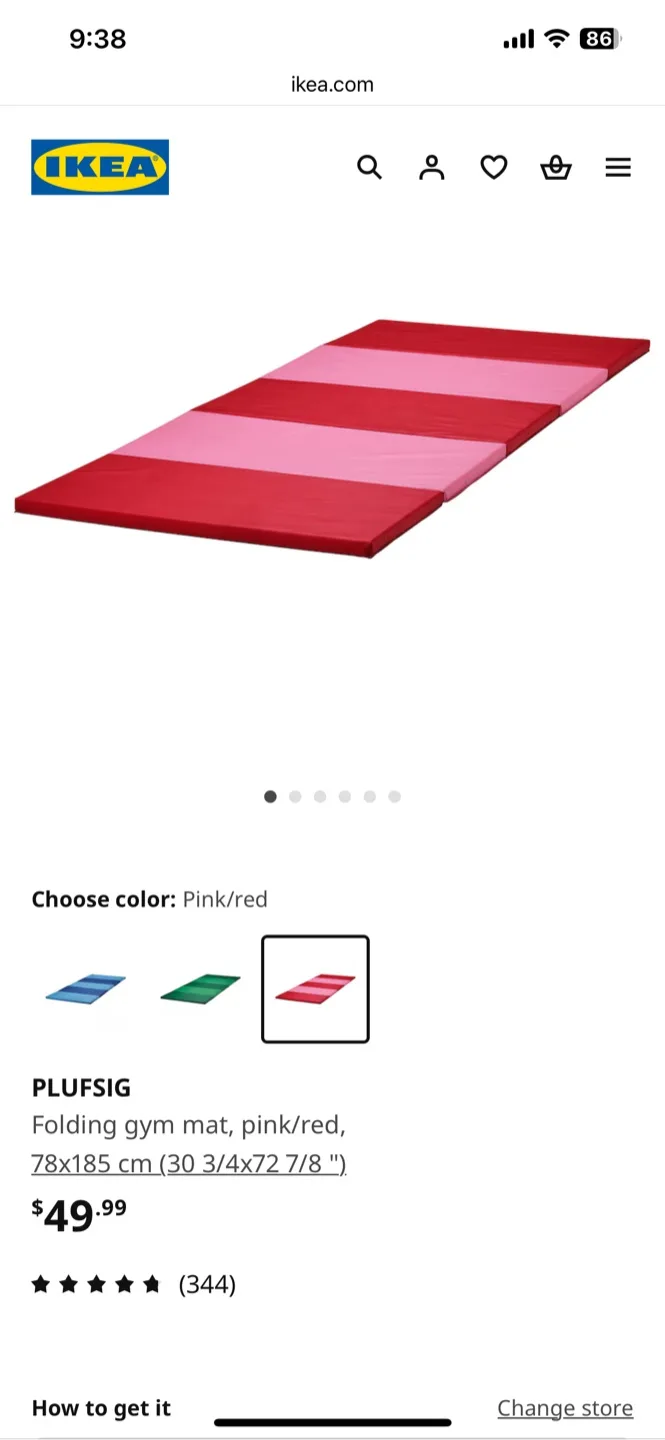 IKEA PLUFSIG Folding Gym Mat & play mat- Pink/Red thumbnail