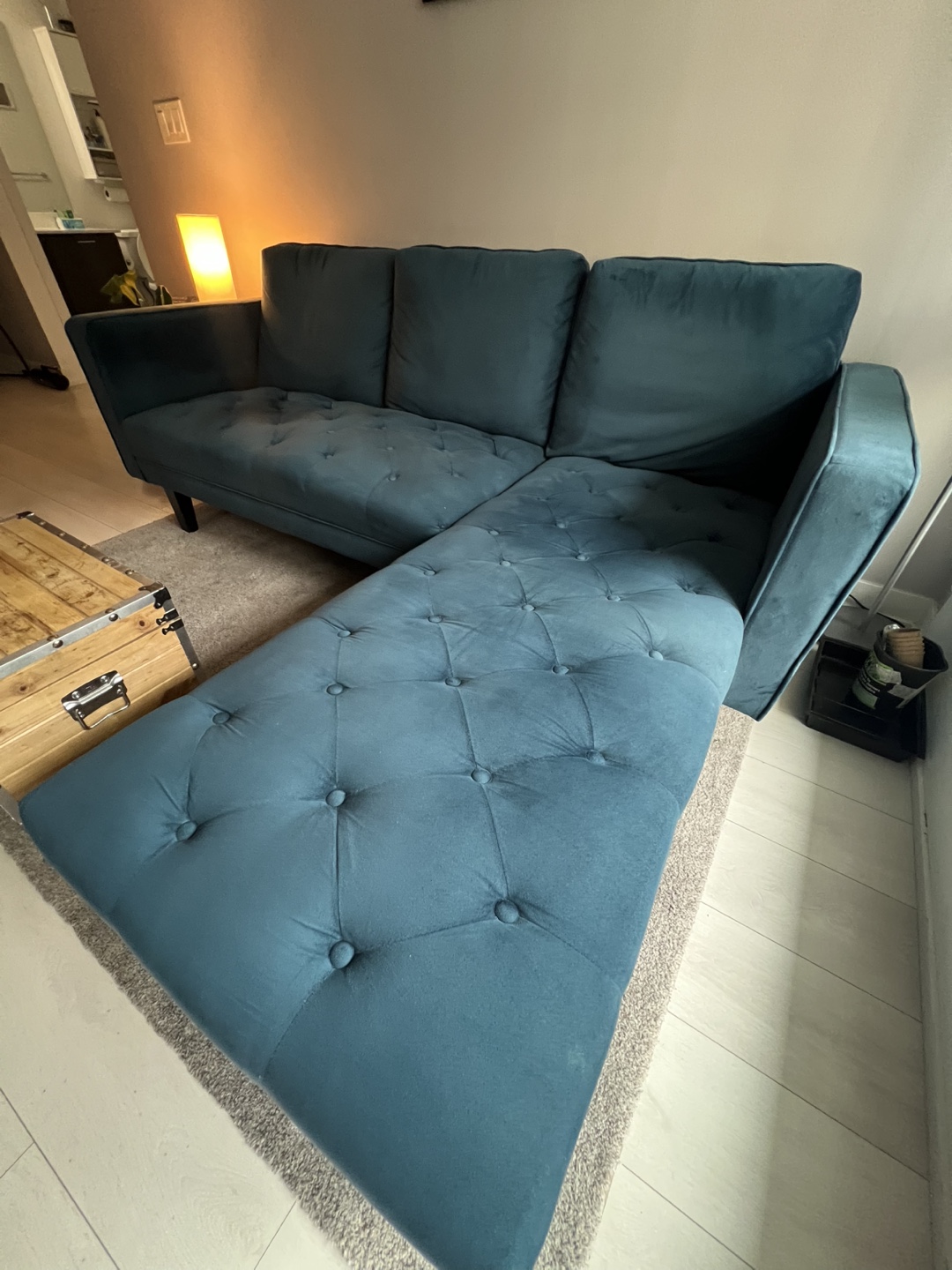 Teal Velvet L-Shaped Sectional Sofa - photo 3