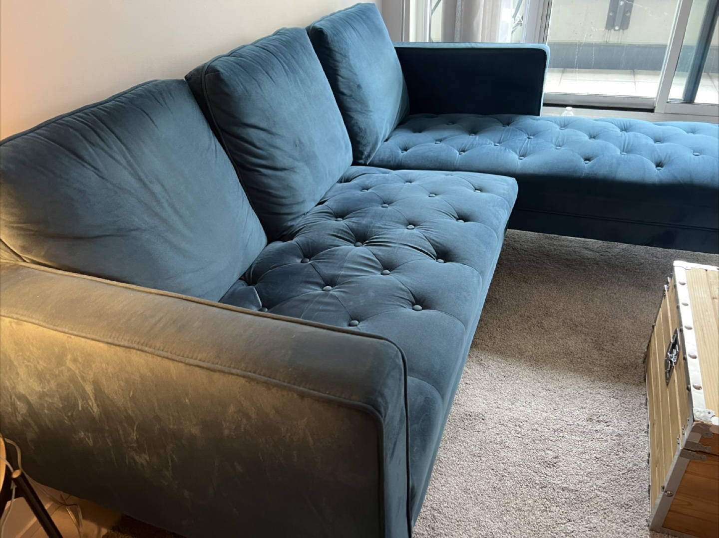 Teal Velvet L-Shaped Sectional Sofa - photo 2