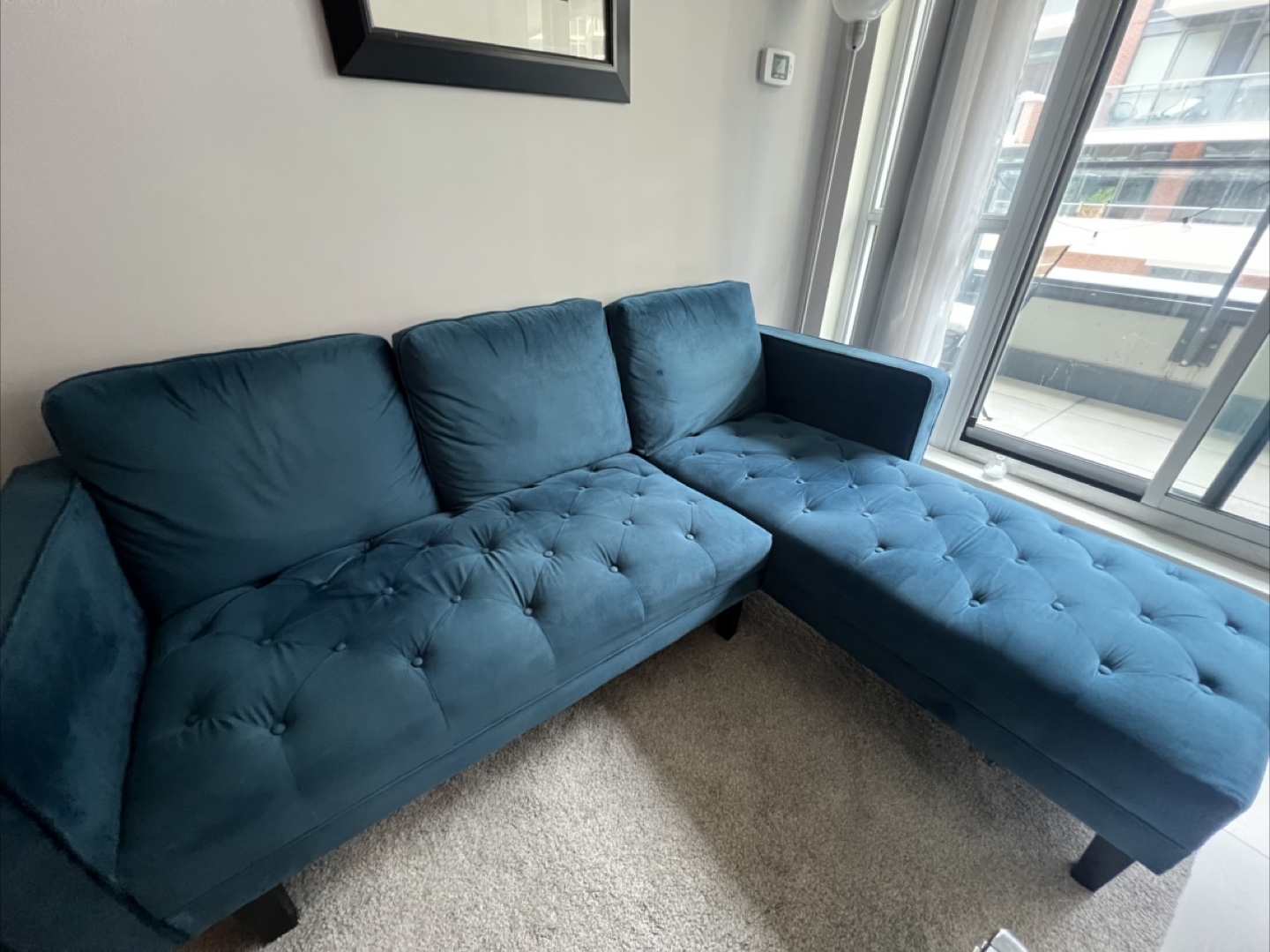 Teal Velvet L-Shaped Sectional Sofa