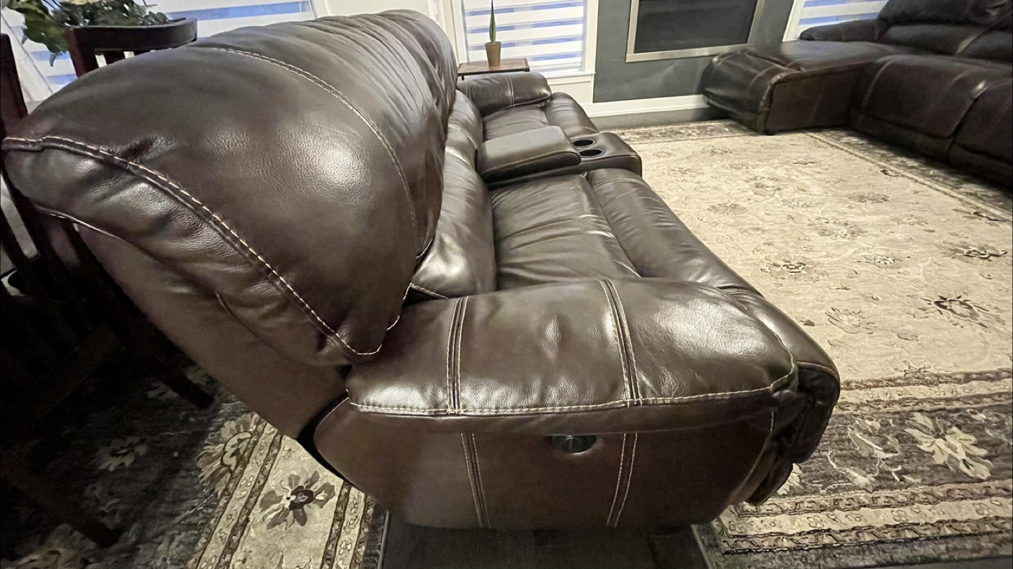 Brown Leather Reclining Sectional Sofa - photo 3