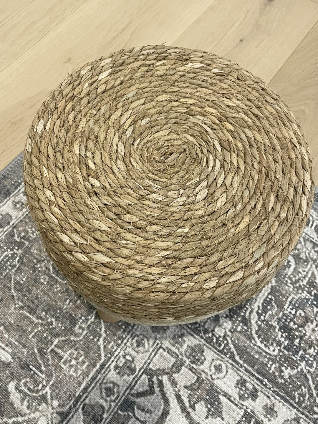 Boho Style 13” Round Natural Woven Straw Footstool. New! - photo 3
