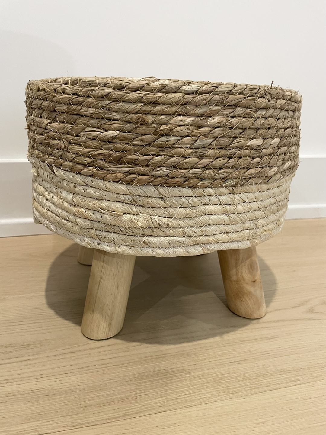 Boho Style 13” Round Natural Woven Straw Footstool. New!