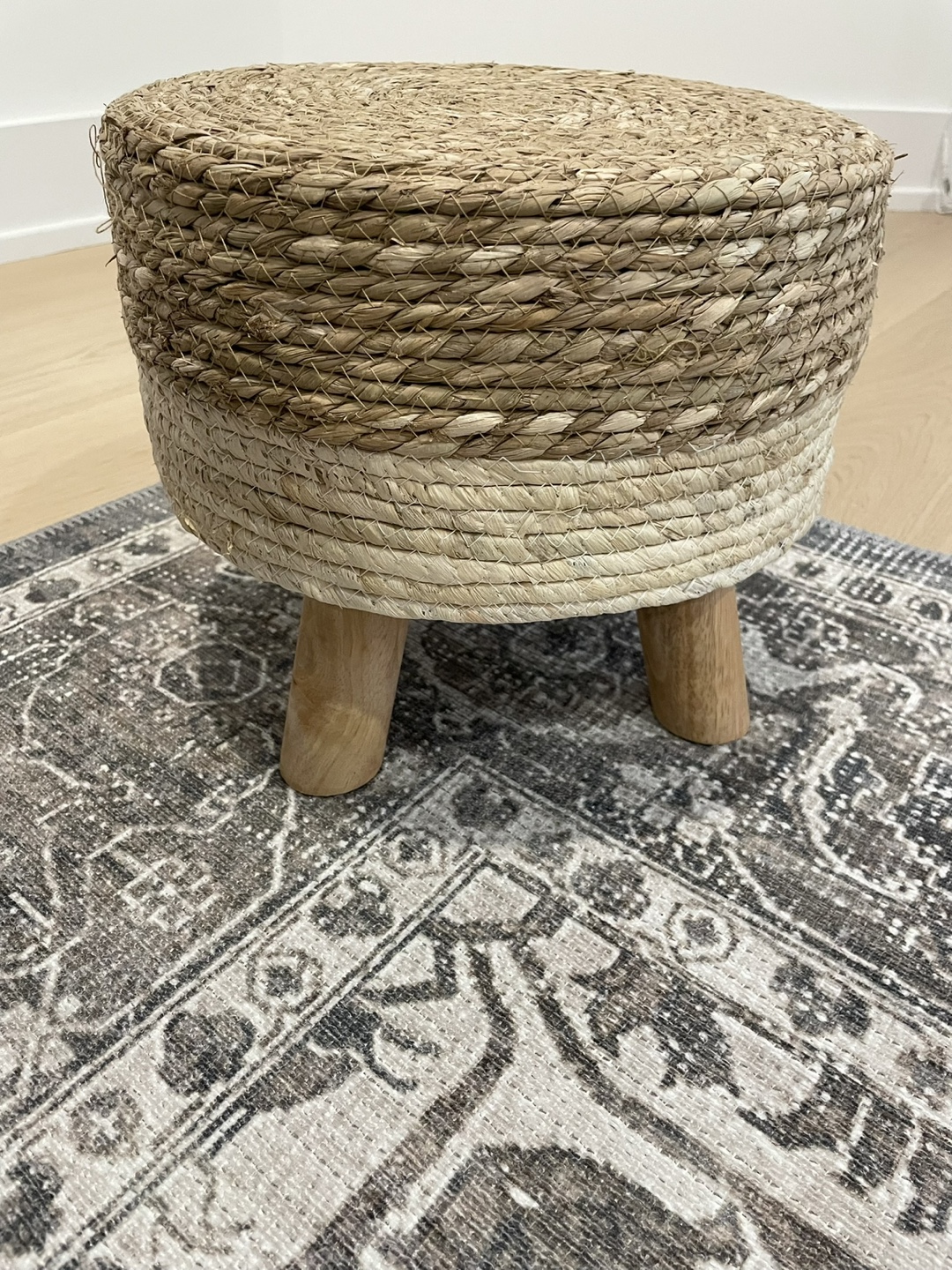 Boho Style 13” Round Natural Woven Straw Footstool. New! - photo 2