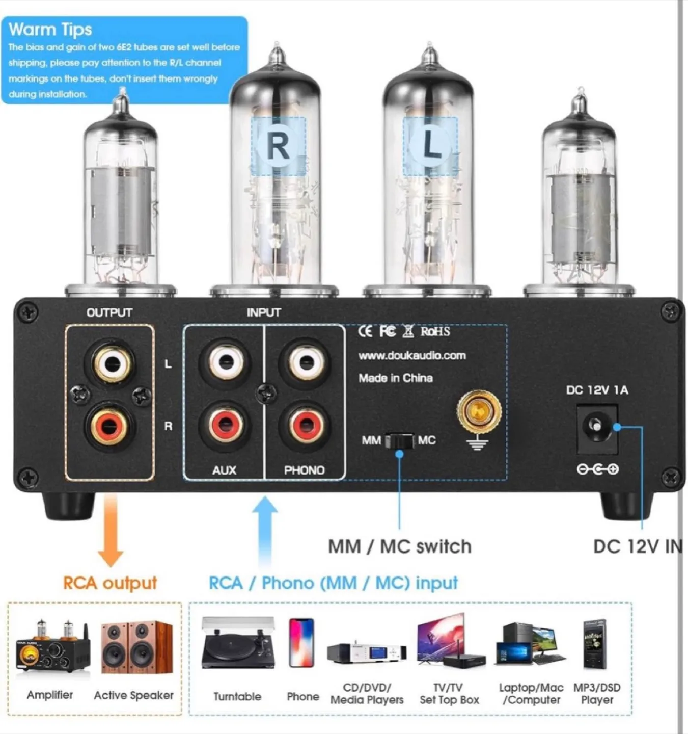 Douk Audio T9 Vacuum Tube Phono Stereo Turntable Preamplifier. image indicator(4)