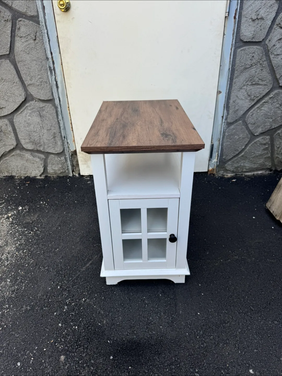 White Wooden End Table with Storage and Power Outlet thumbnail