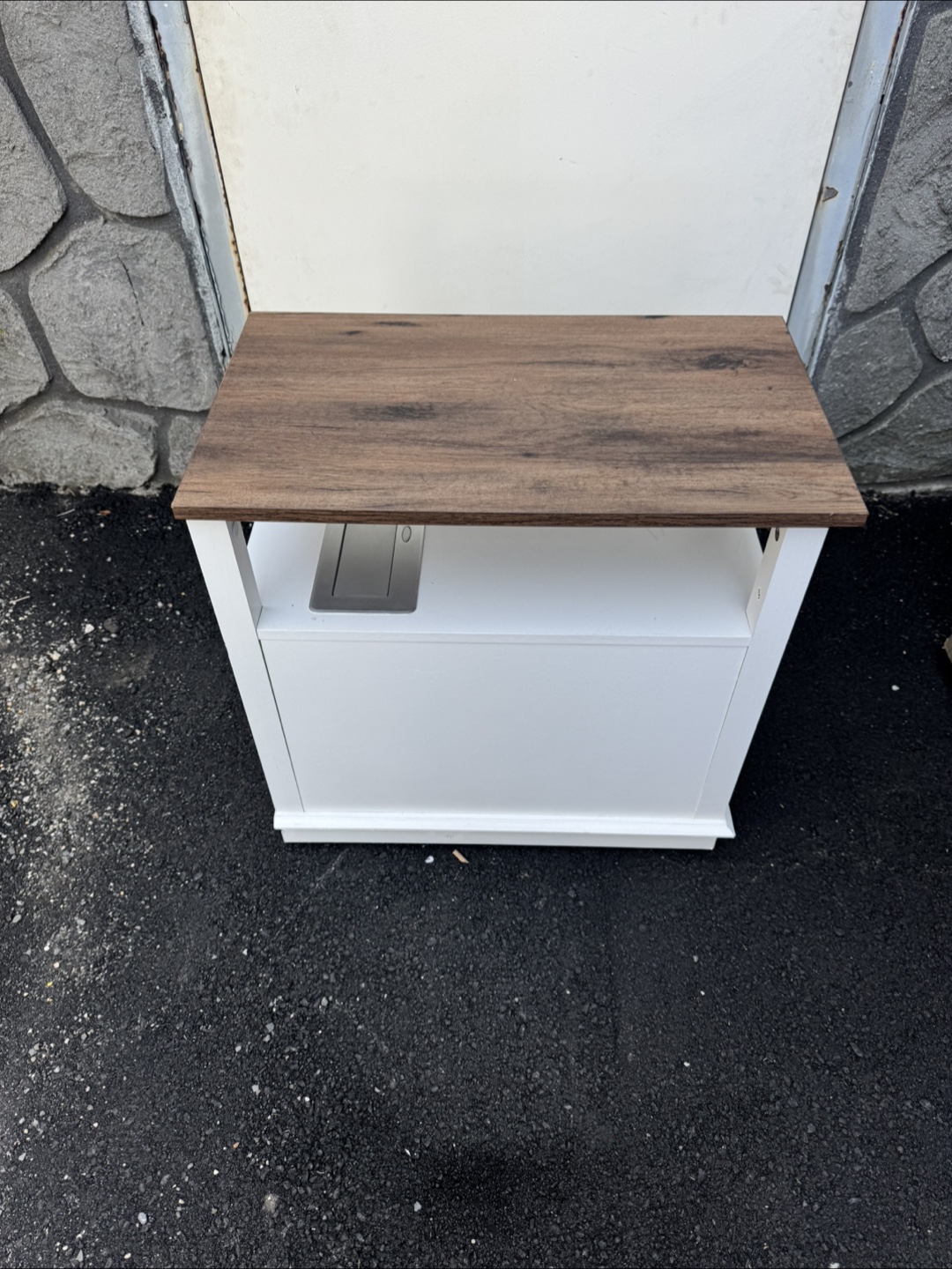 White Wooden End Table with Storage and Power Outlet - photo 2
