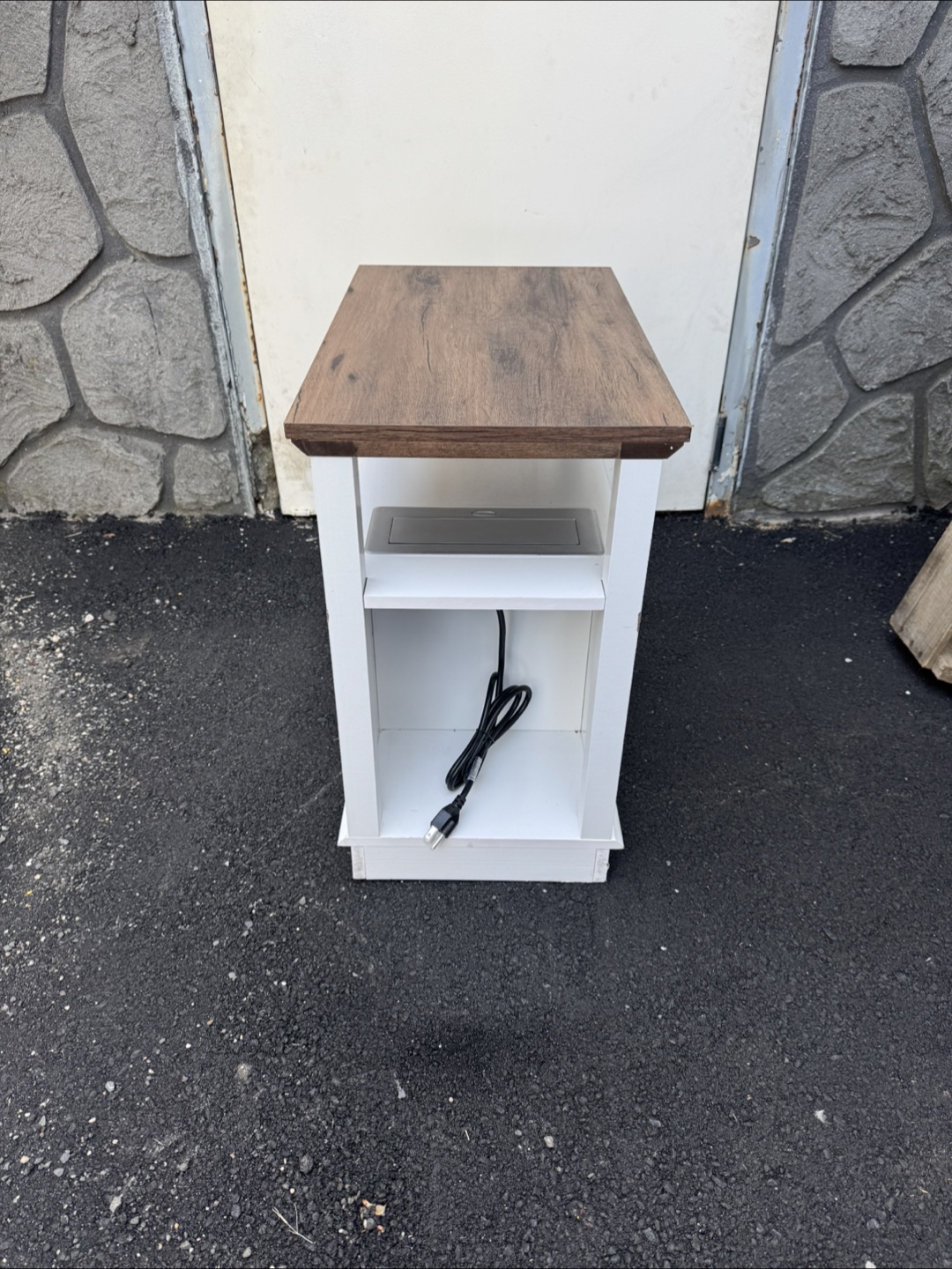White Wooden End Table with Storage and Power Outlet - photo 3