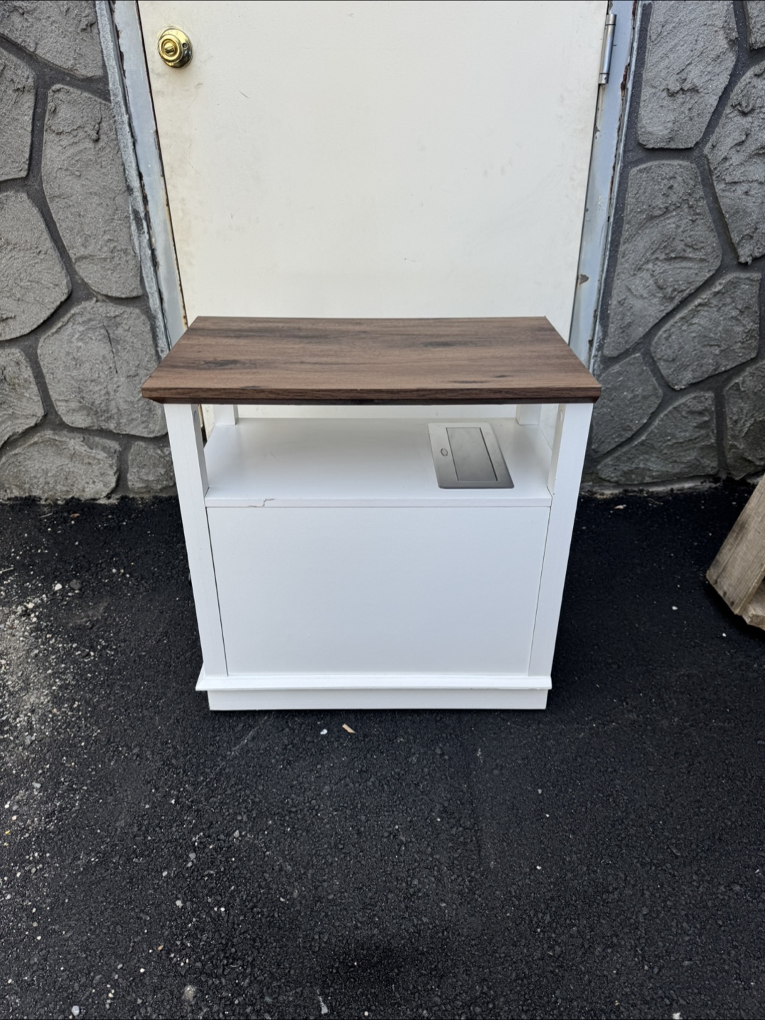 White Wooden End Table with Storage and Power Outlet - photo 4