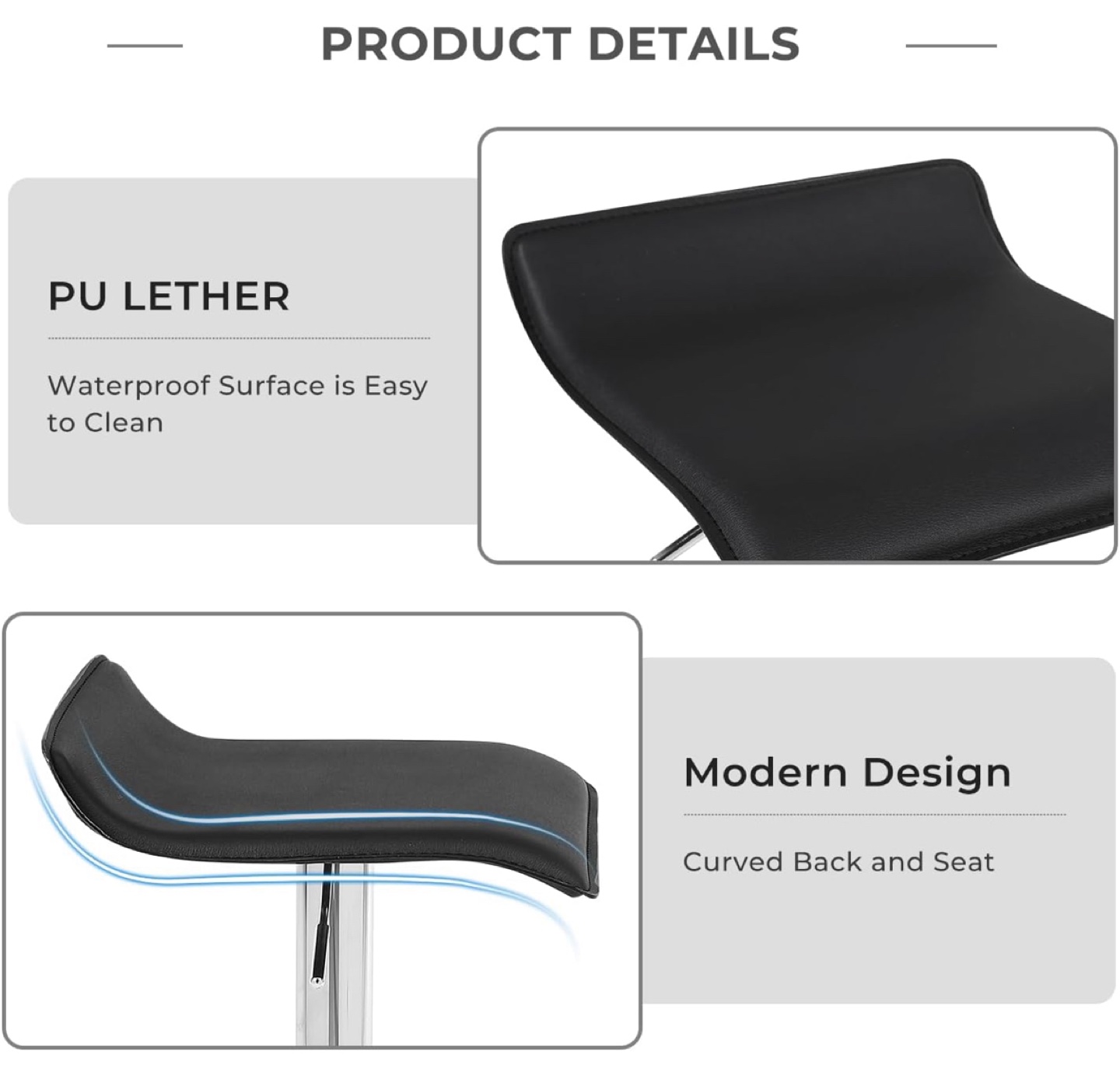 Pair of Black PU Leather Adjustable Bar Stools