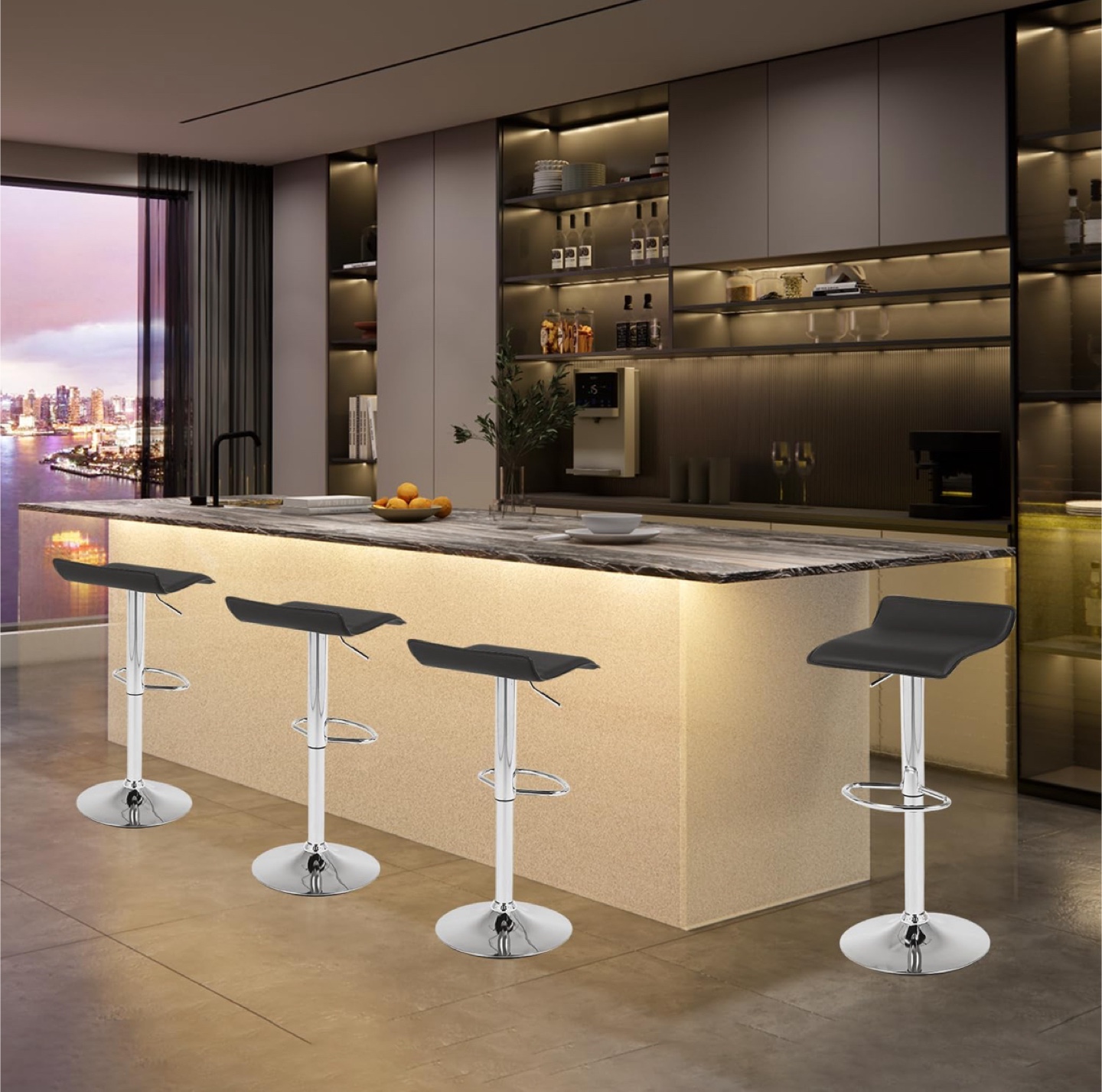 Pair of Black PU Leather Adjustable Bar Stools - photo 4