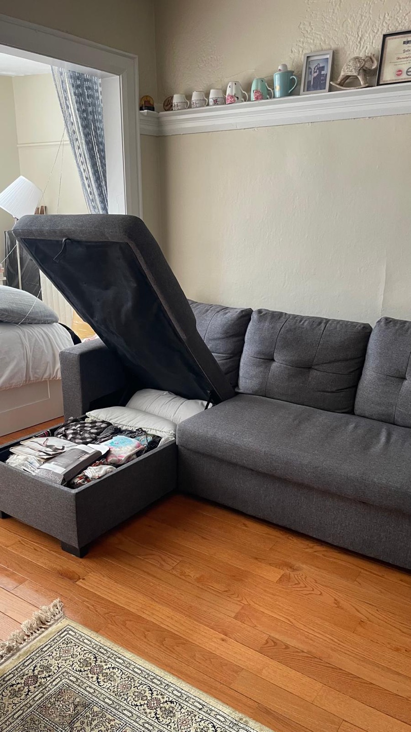 Grey L-Shaped Sectional Sofa with Pull-Out Sleeper with storage - photo 4