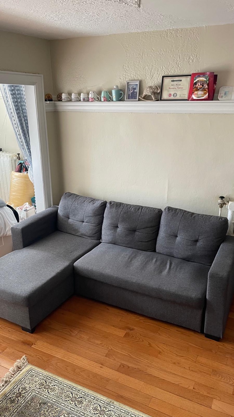 Grey L-Shaped Sectional Sofa with Pull-Out Sleeper with storage - photo 2