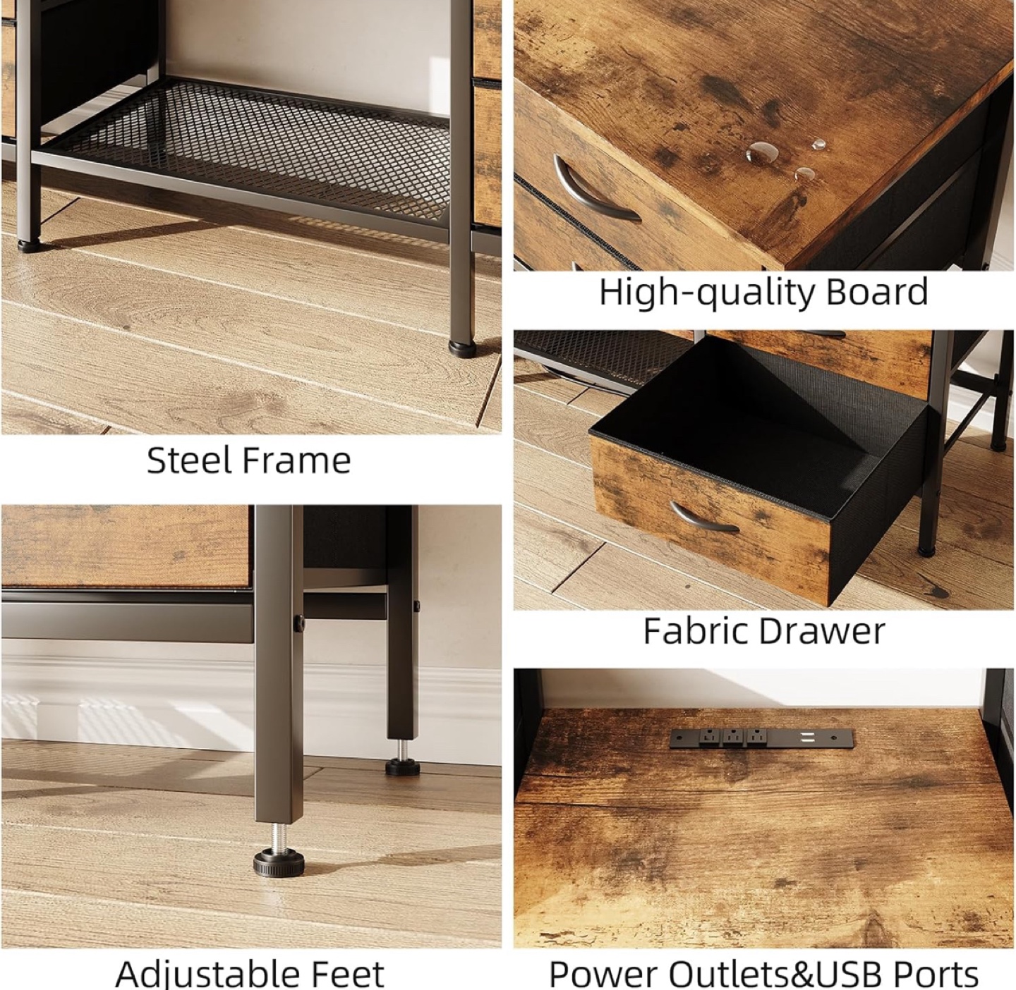 Rustic Industrial TV Stand with Storage and Power Outlets