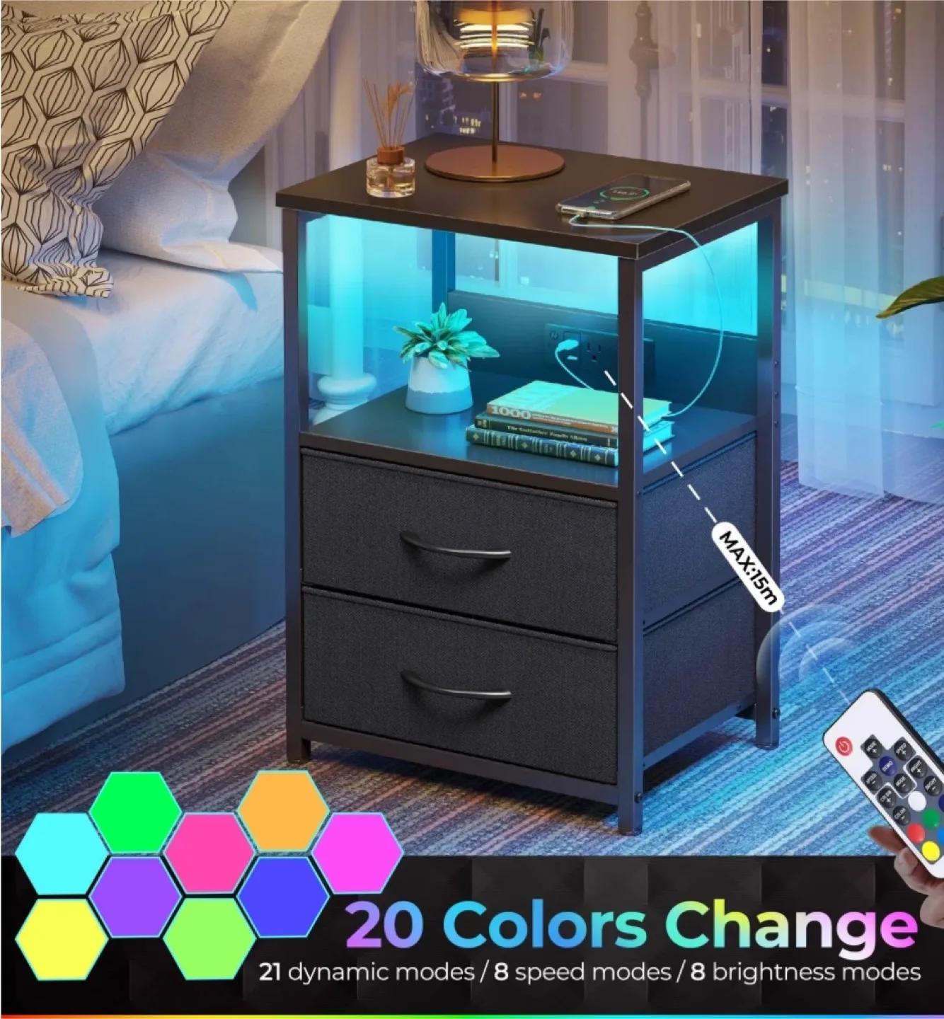 LED nightstand with charging port- NEW image indicator(2)