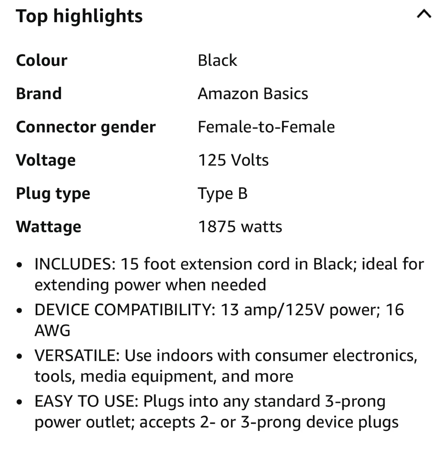 Amazon Basics 15-Foot Extension Cord - 13 Amps, 125V - Black image indicator(6)