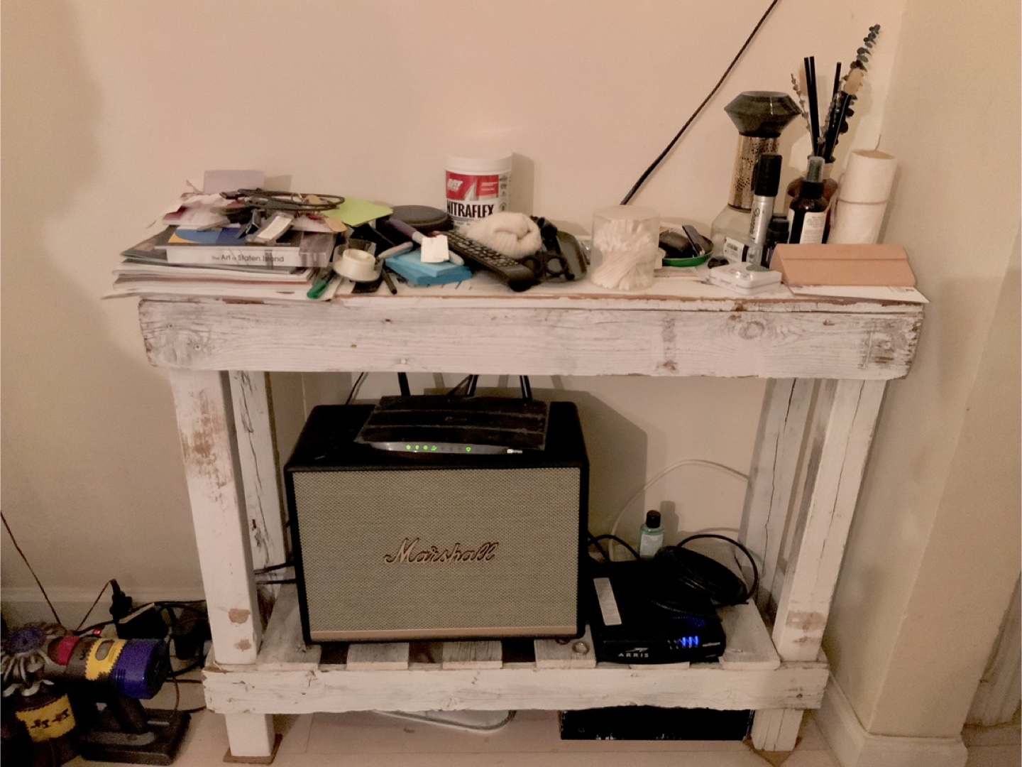 Rustic White Console Table with Shelf