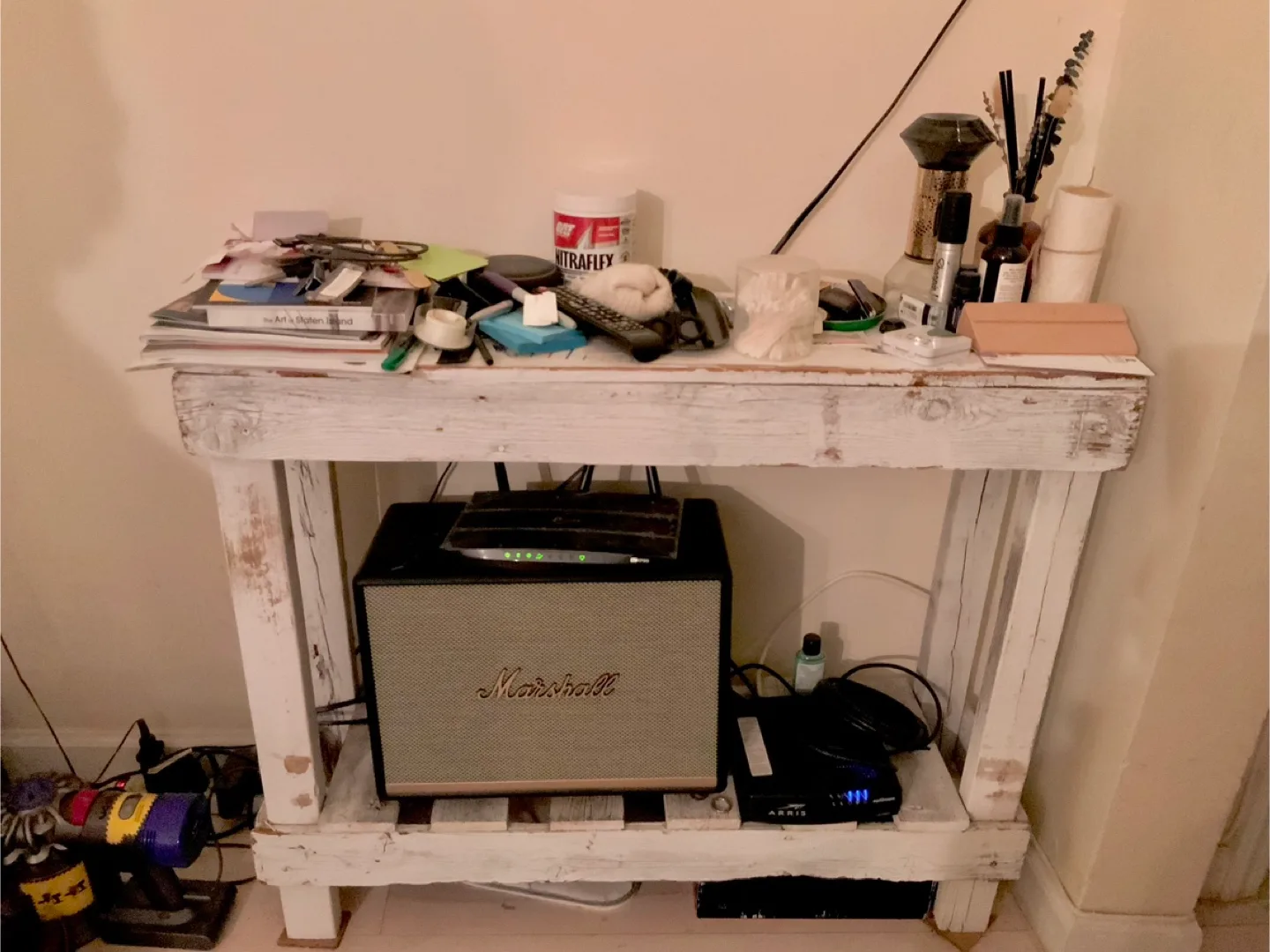 Rustic White Console Table with Shelf thumbnail