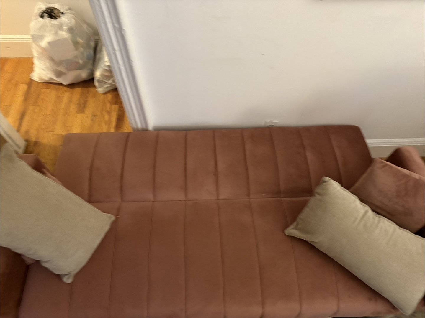 Dusty Rose Velvet Futon Sofa Bed - photo 2