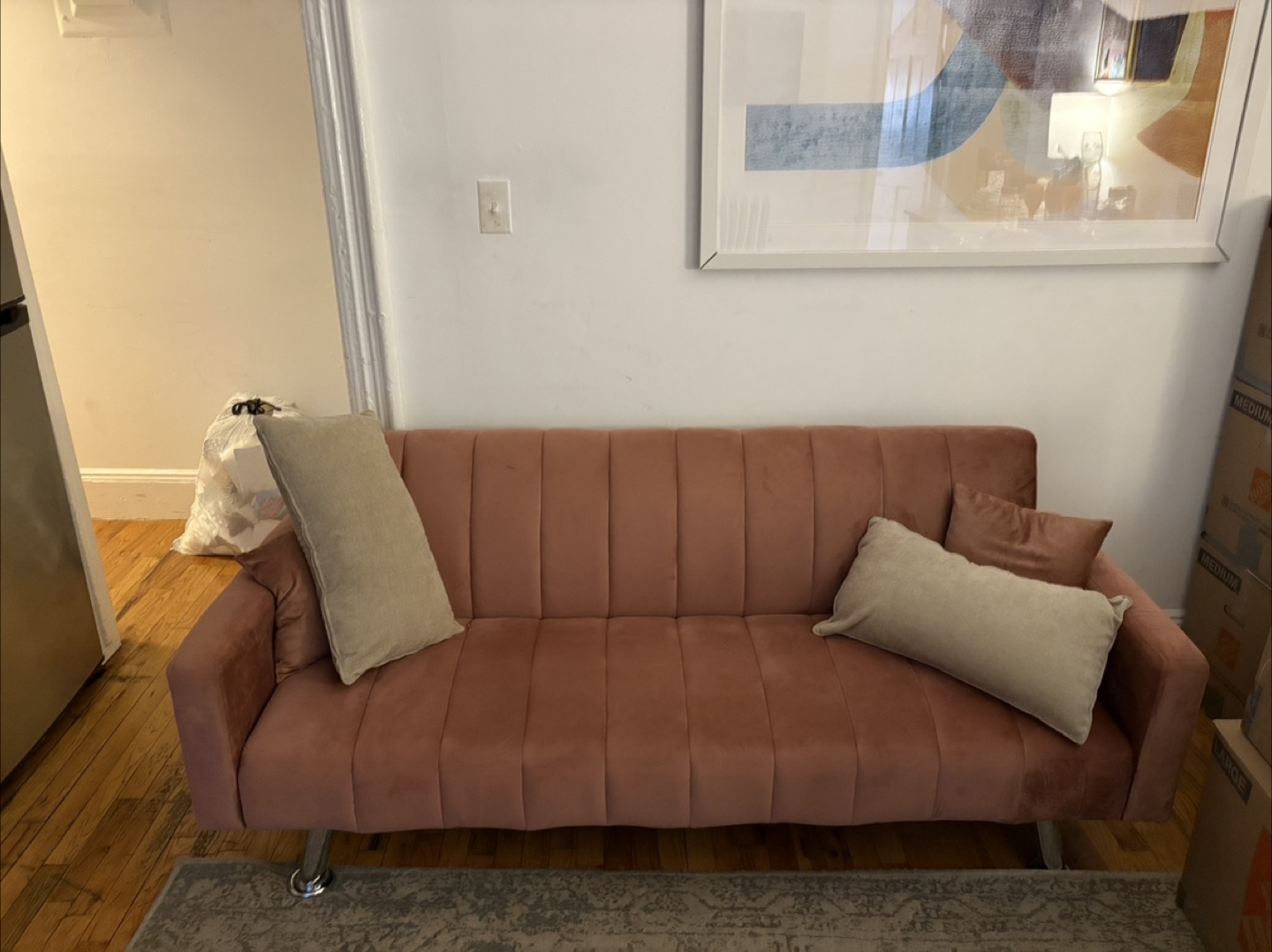 Dusty Rose Velvet Futon Sofa Bed - photo 3