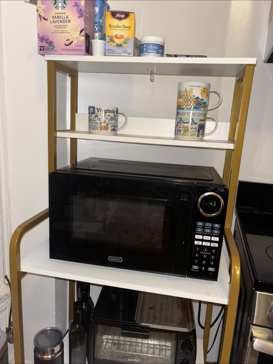 White and Gold Kitchen Microwave Cart - photo 3