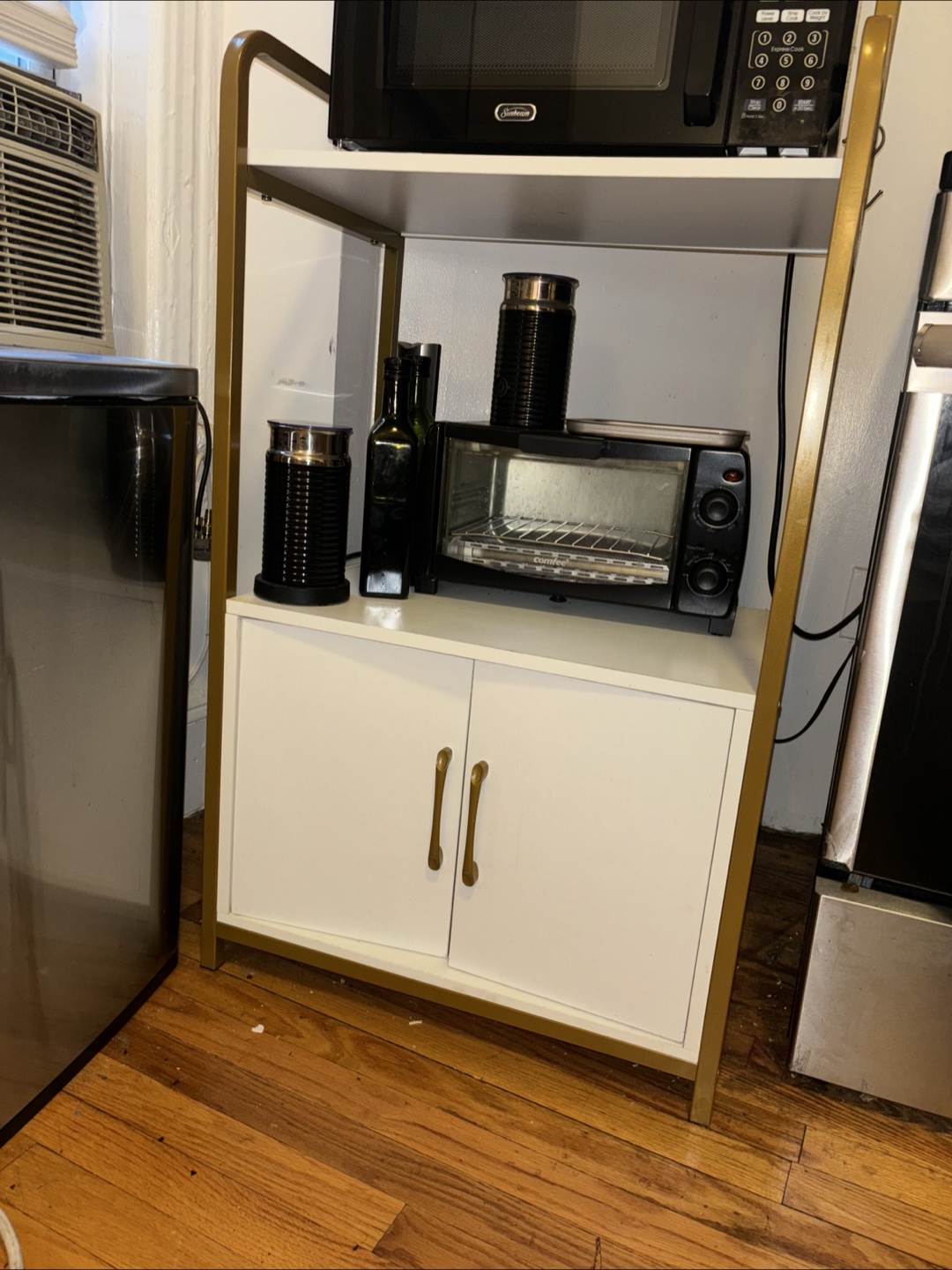 White and Gold Kitchen Microwave Cart