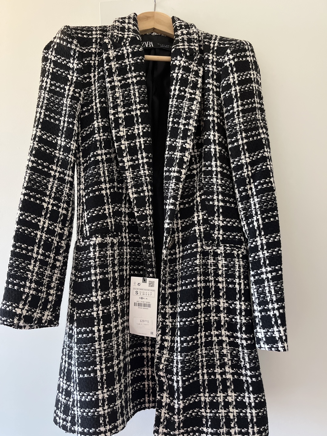 Zara Black and White Tweed Blazer - Size Small