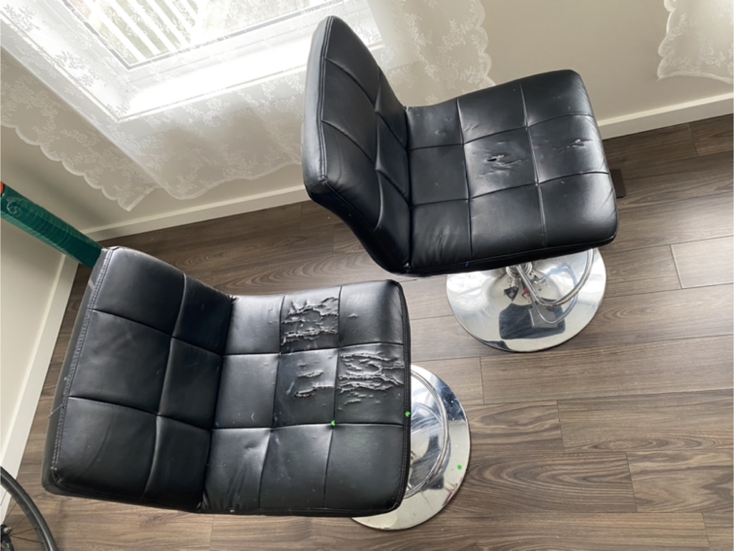 Two Bar Stools with chrome Bases & Footrests. - photo 4