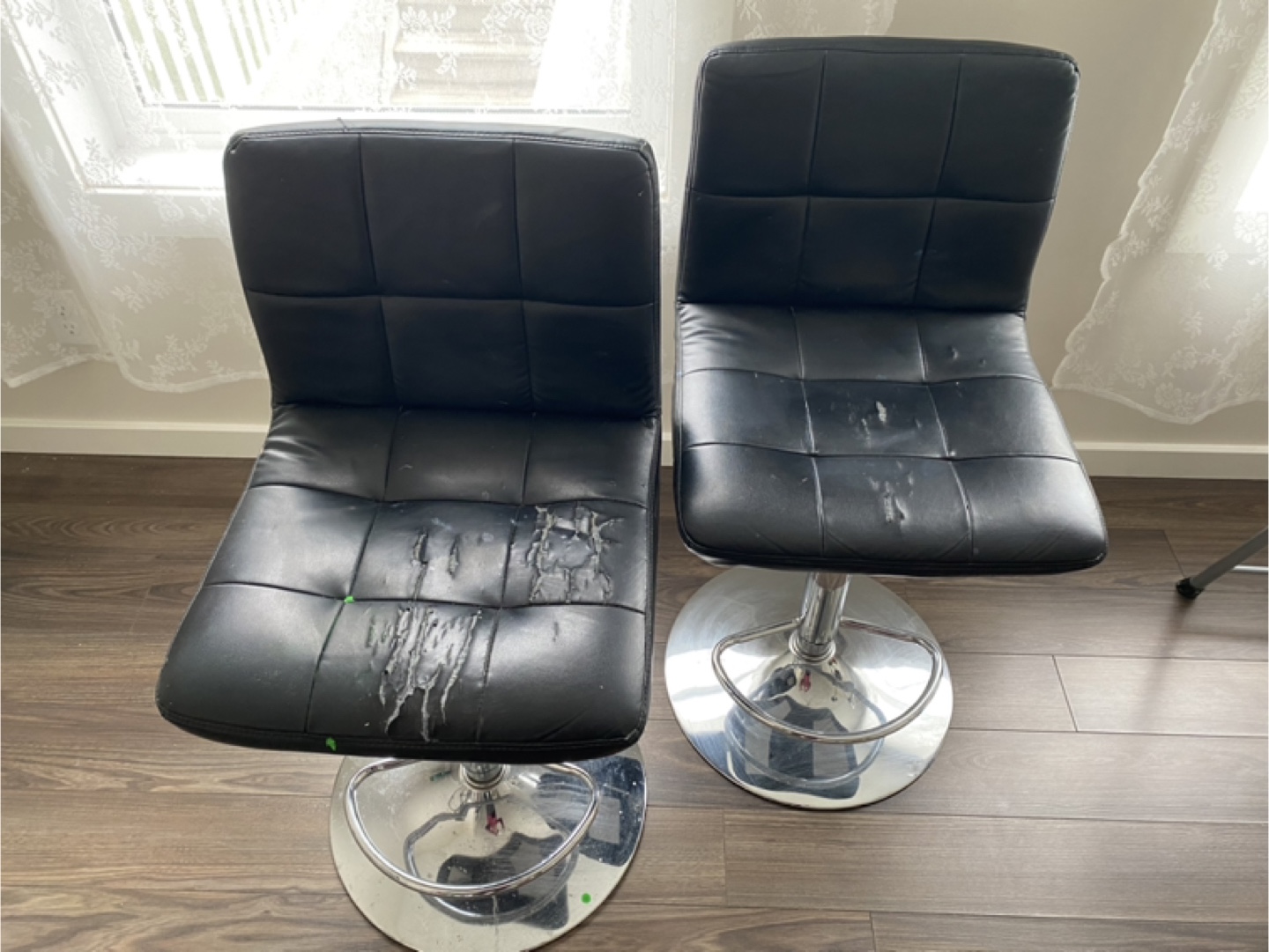 Two Bar Stools with chrome Bases & Footrests. - photo 3