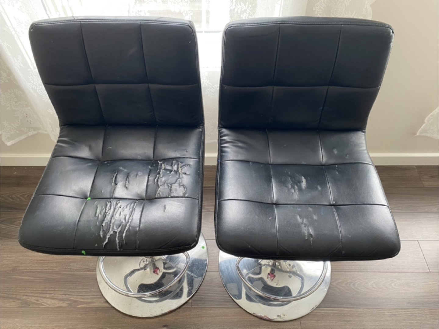 Two Bar Stools with chrome Bases & Footrests. - photo 2