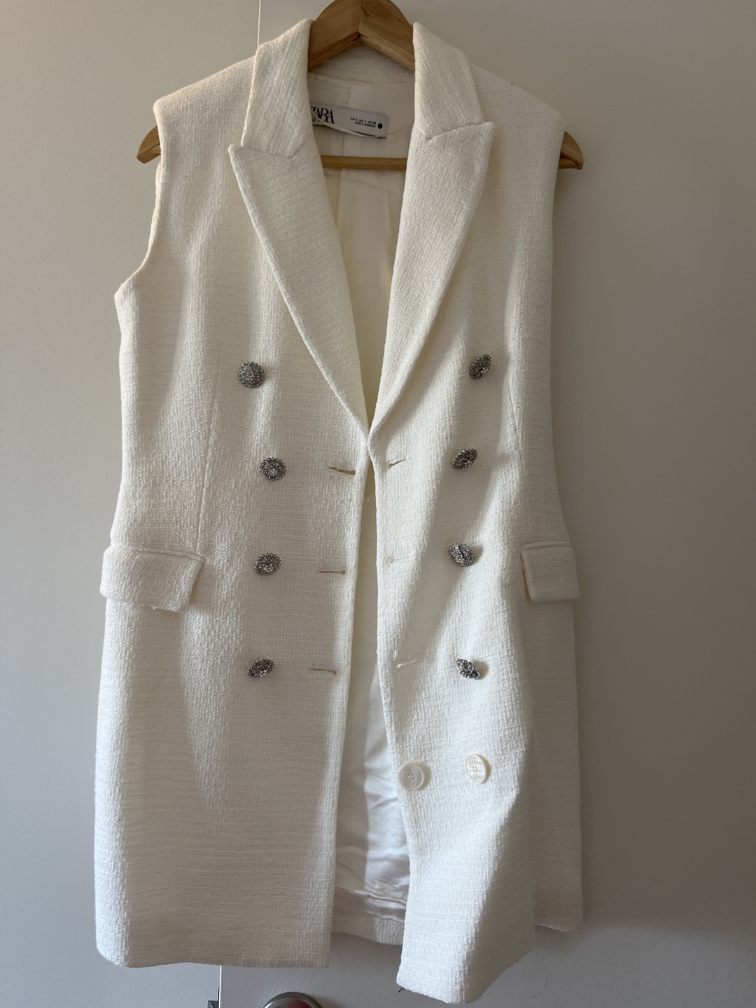 White Sleeveless Blazer Vest/Dress with embellished buttons