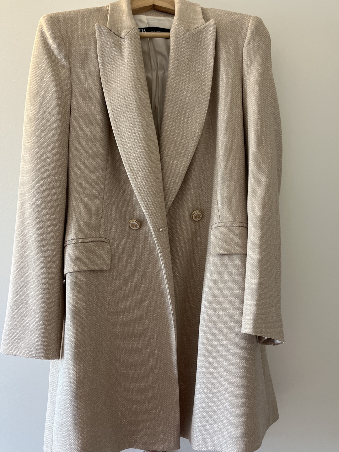 Beige Zara Double-Breasted Blazer