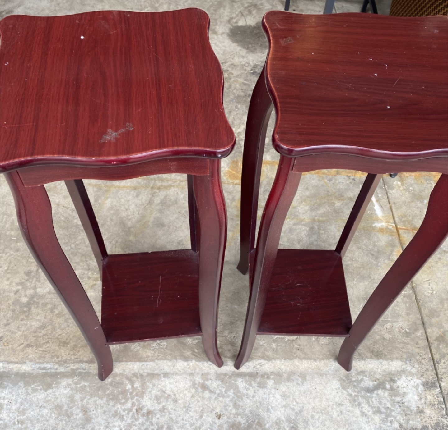 Pair of Dark Red Wooden Plant Stands - photo 2