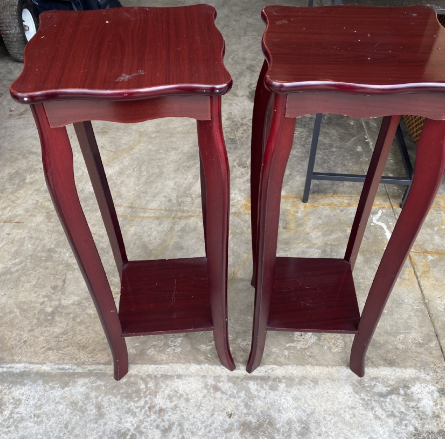 Pair of Dark Red Wooden Plant Stands