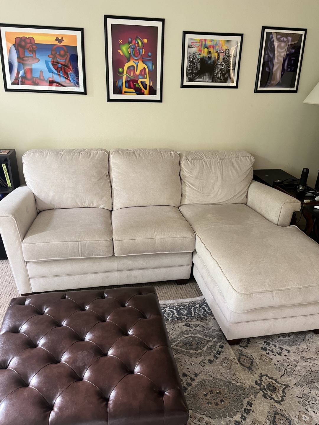Beige Sectional Sofa with Chaise Lounge