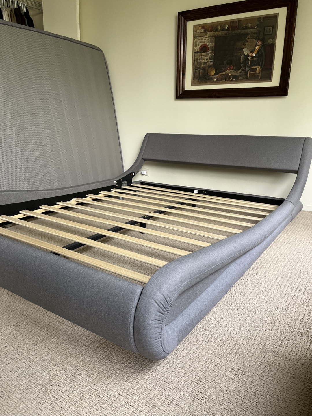 Gray Upholstered Platform Bed Frame - photo 2