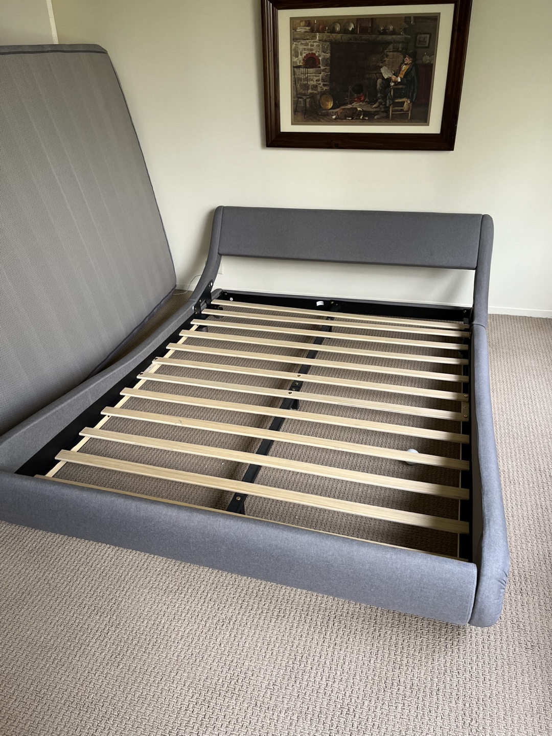 Gray Upholstered Platform Bed Frame