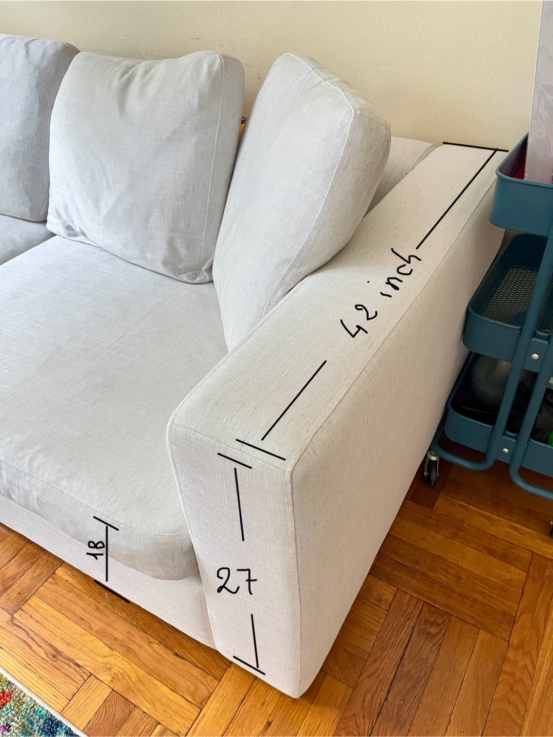 West Elm Off-White Sofa - 92" Long - photo 3