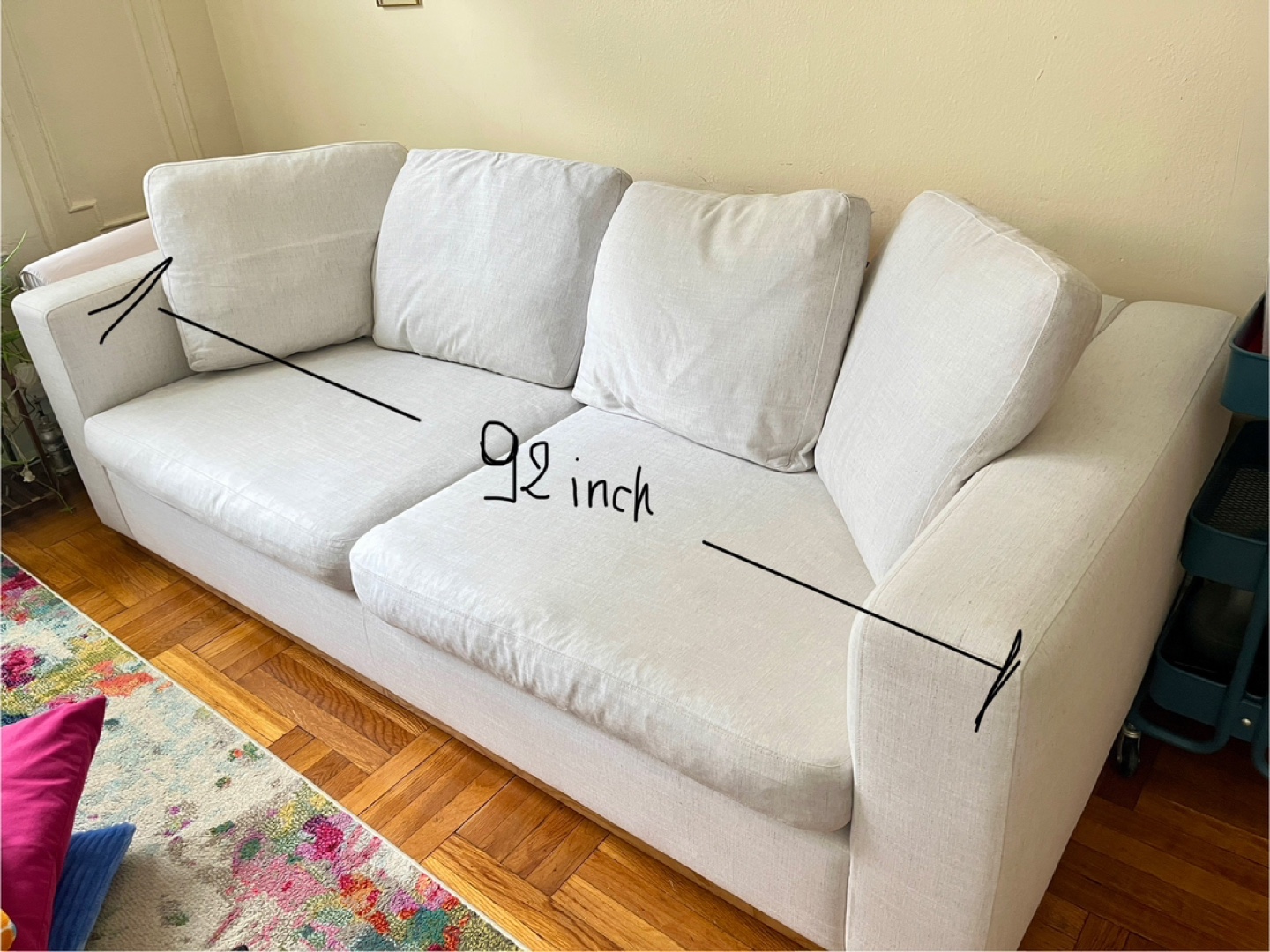 West Elm Off-White Sofa - 92" Long - photo 2