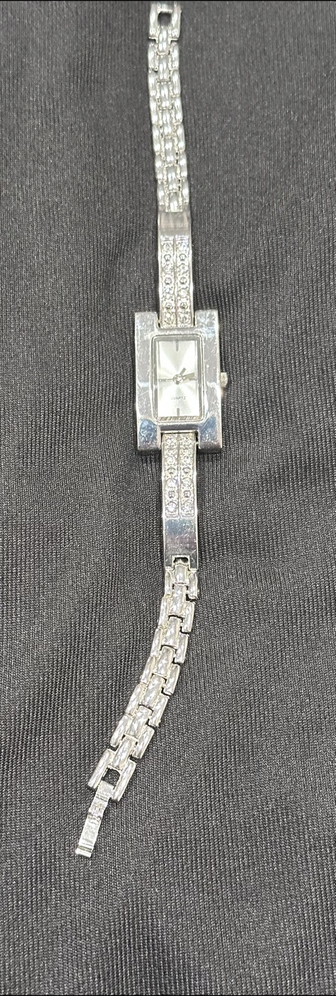 Silver tone rhinestone embellished women's watch