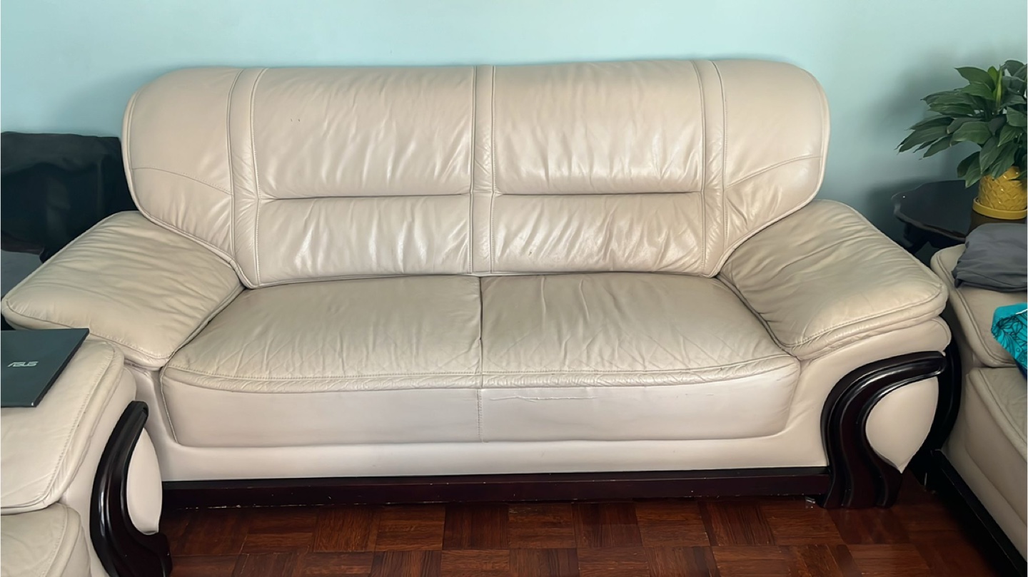 Beige Leather Sofa Set - photo 3