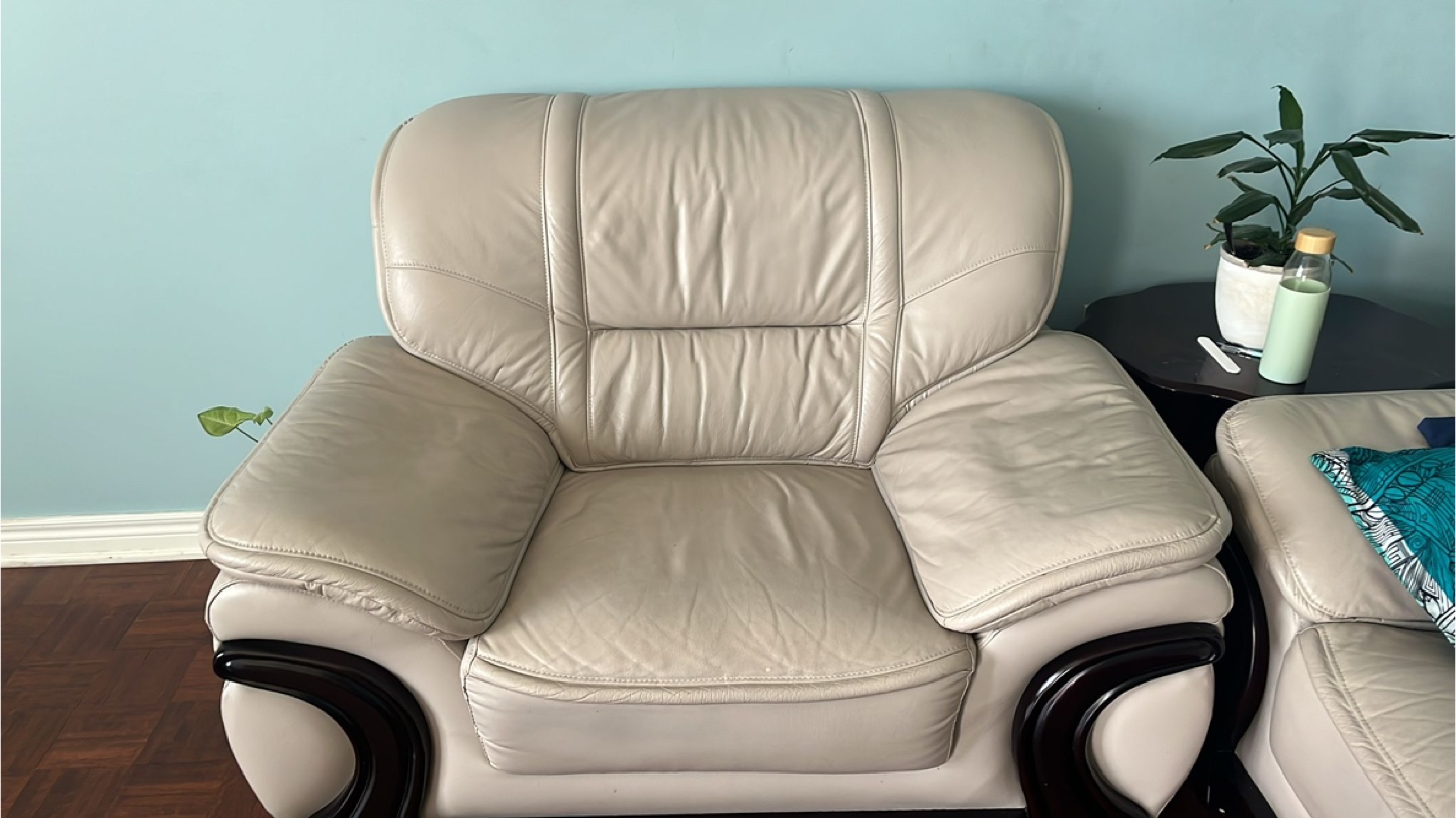 Beige Leather Sofa Set