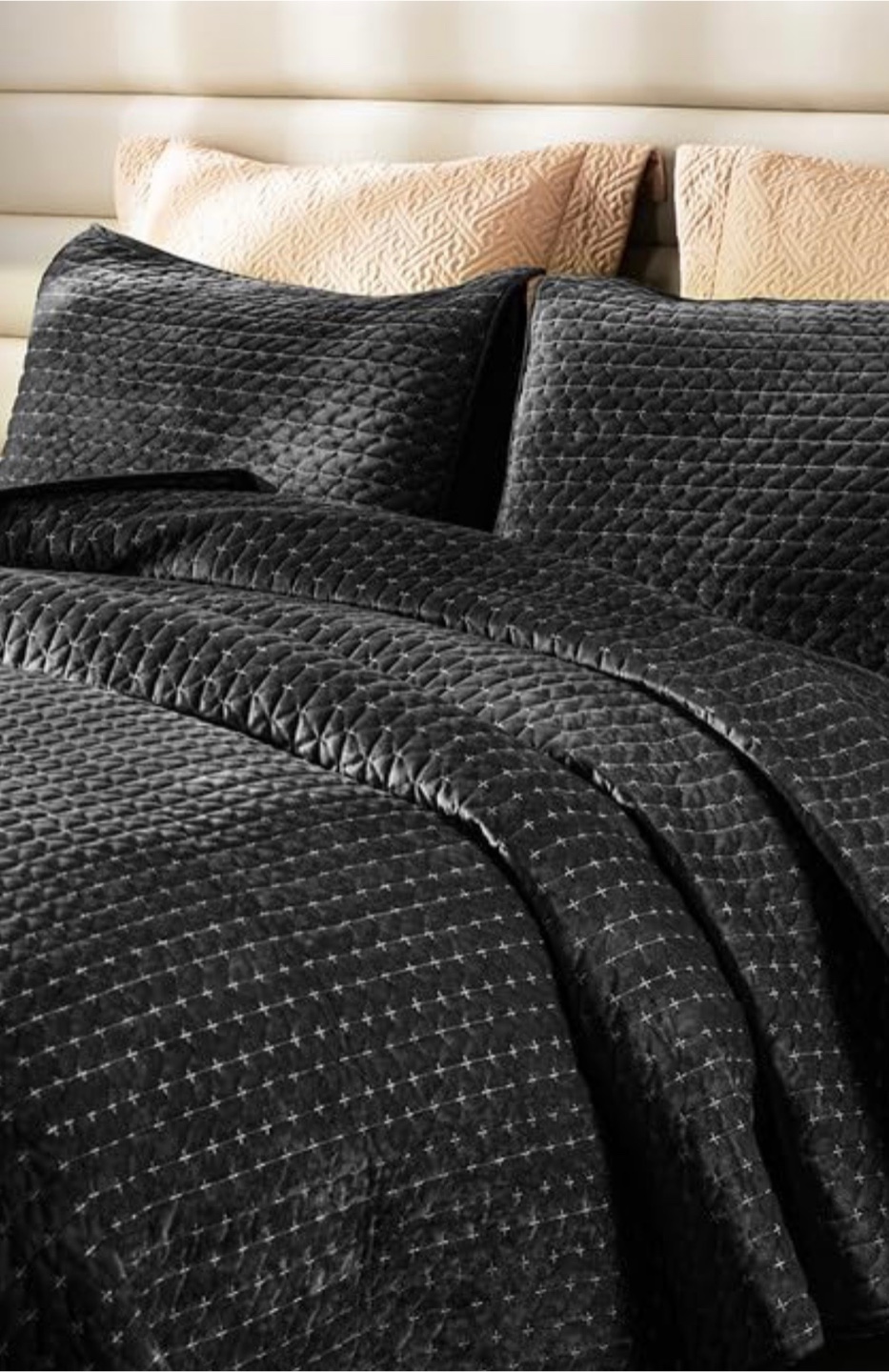 Black Velvet Quilted King Duvet Cover Set - photo 3