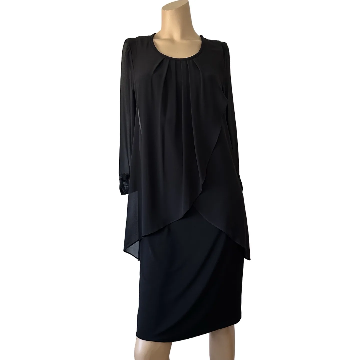 Joseph Ribkoff Black Layered Dress With Tiered Overlay Size 8 thumbnail