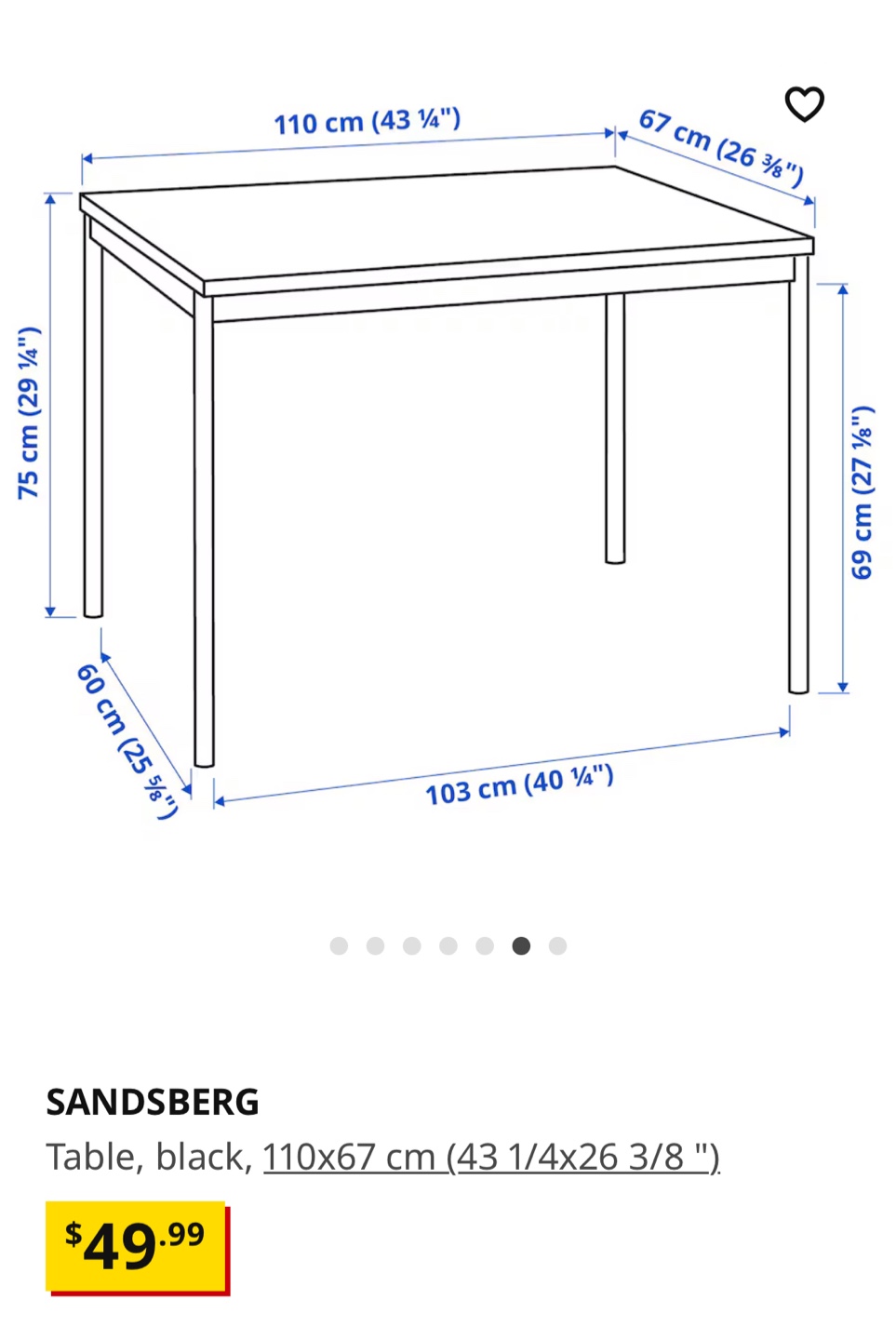 IKEA SANDSBERG Black Table - 110x67 cm - photo 3