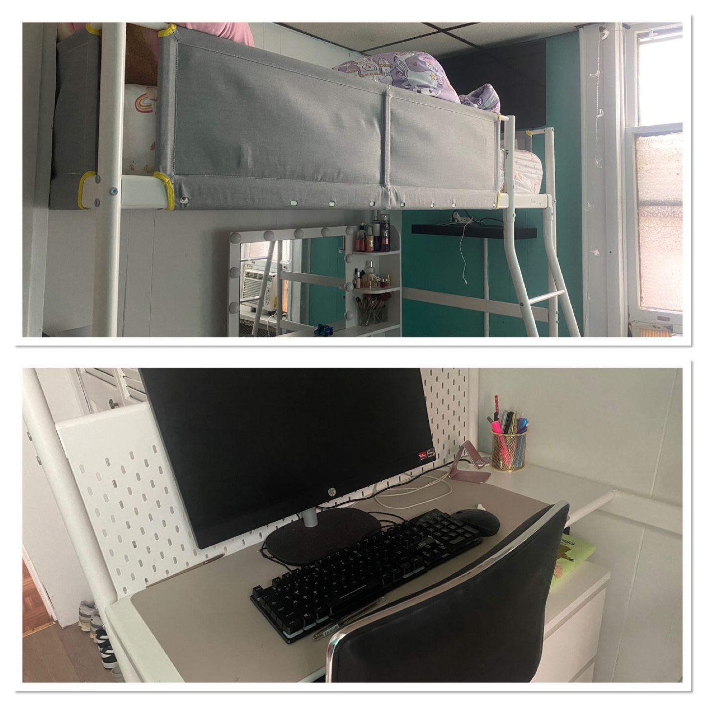 White Loft Bed with Desk