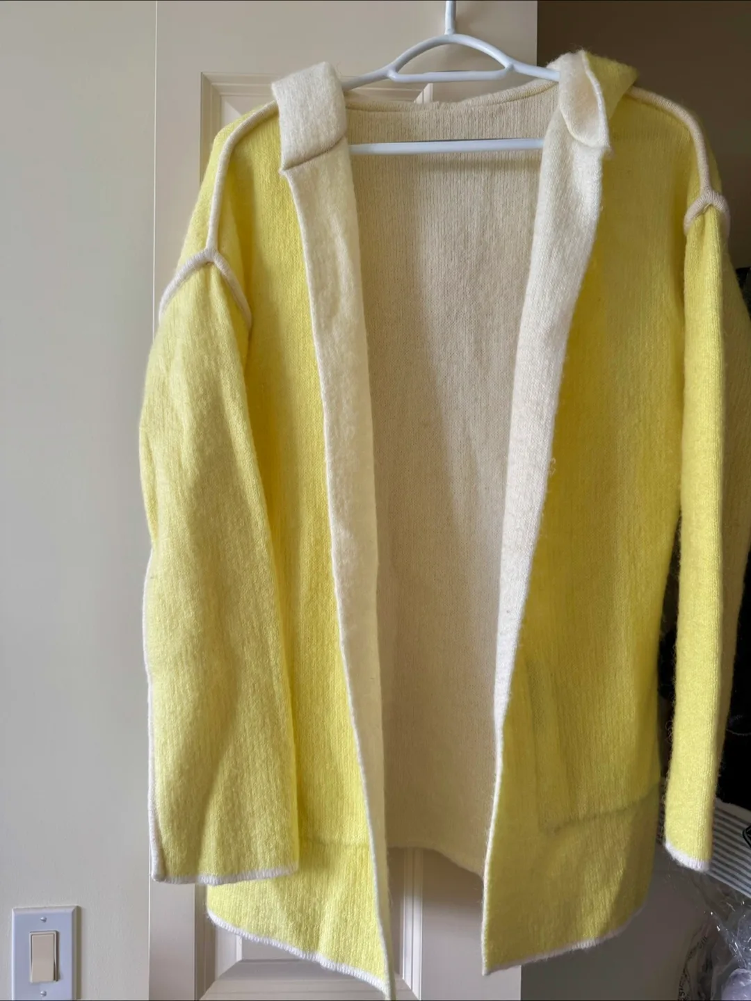 Yellow and Cream Hooded Poncho Sweater thumbnail