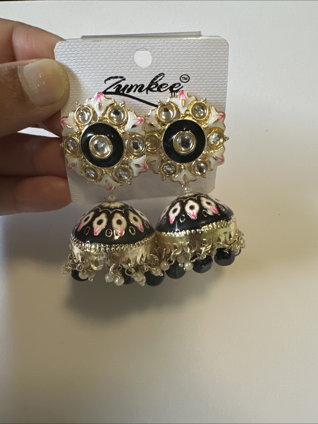 Zumkee Black and Gold Jhumka Earrings