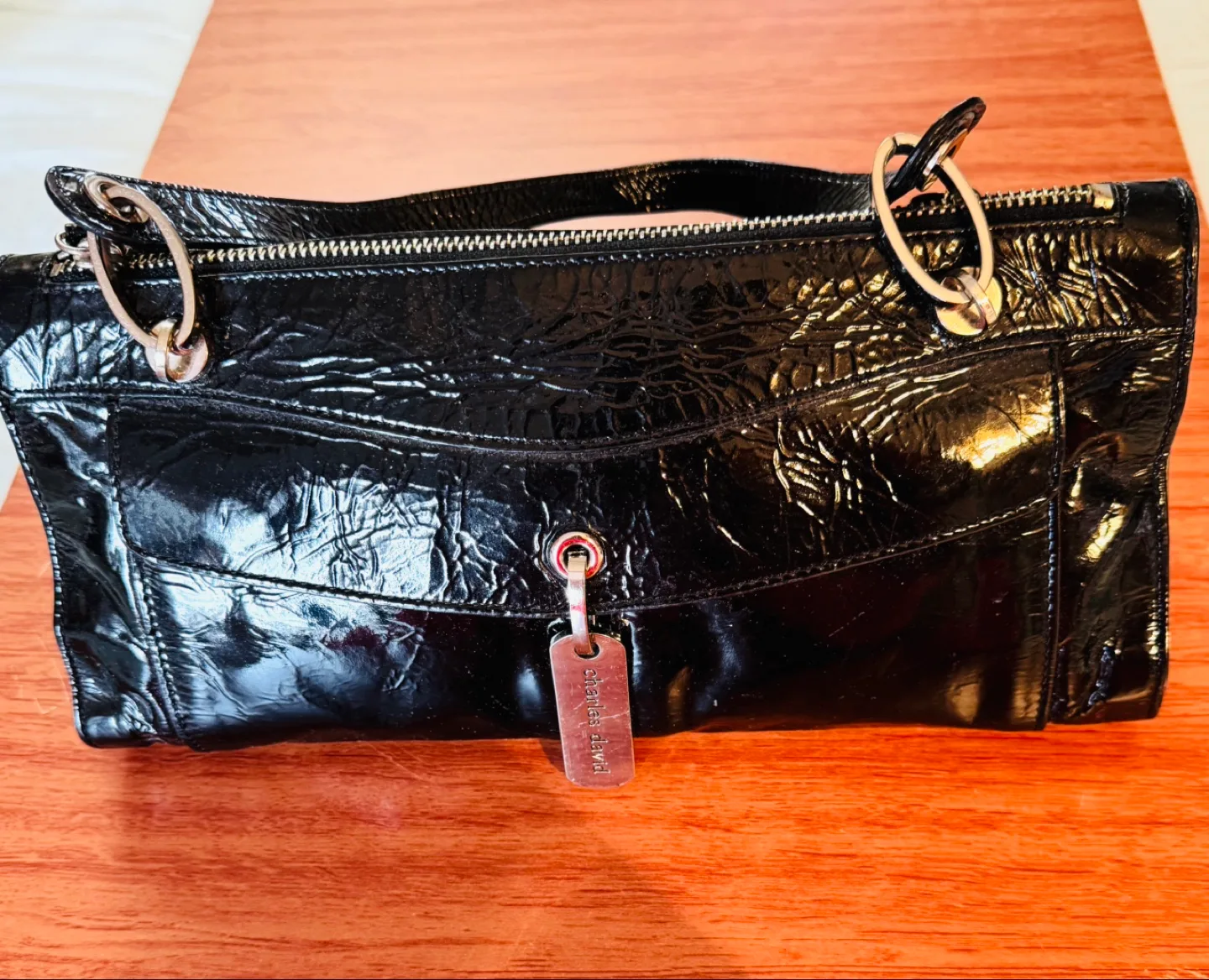 CHARLES DAVID Black Patent Leather Handbag image indicator(2)